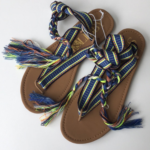 Sam & Libby Blossom Braided Tie Flat Sandals New - Picture 5 of 7